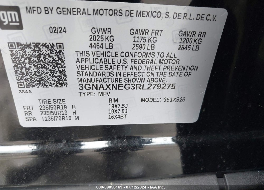 2024 CHEVROLET EQUINOX FWD PREMIER VIN: 3GNAXNEG3RL279275