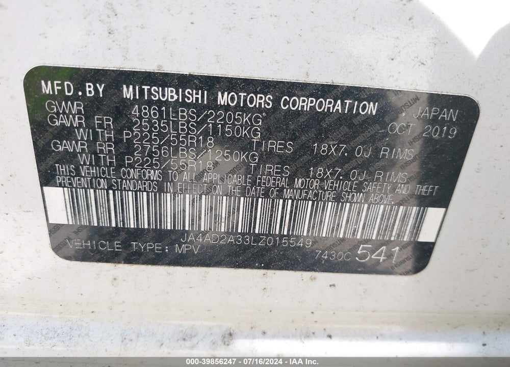 2020 MITSUBISHI OUTLANDER ES 2.4 VIN: JA4AD2A33LZ015549