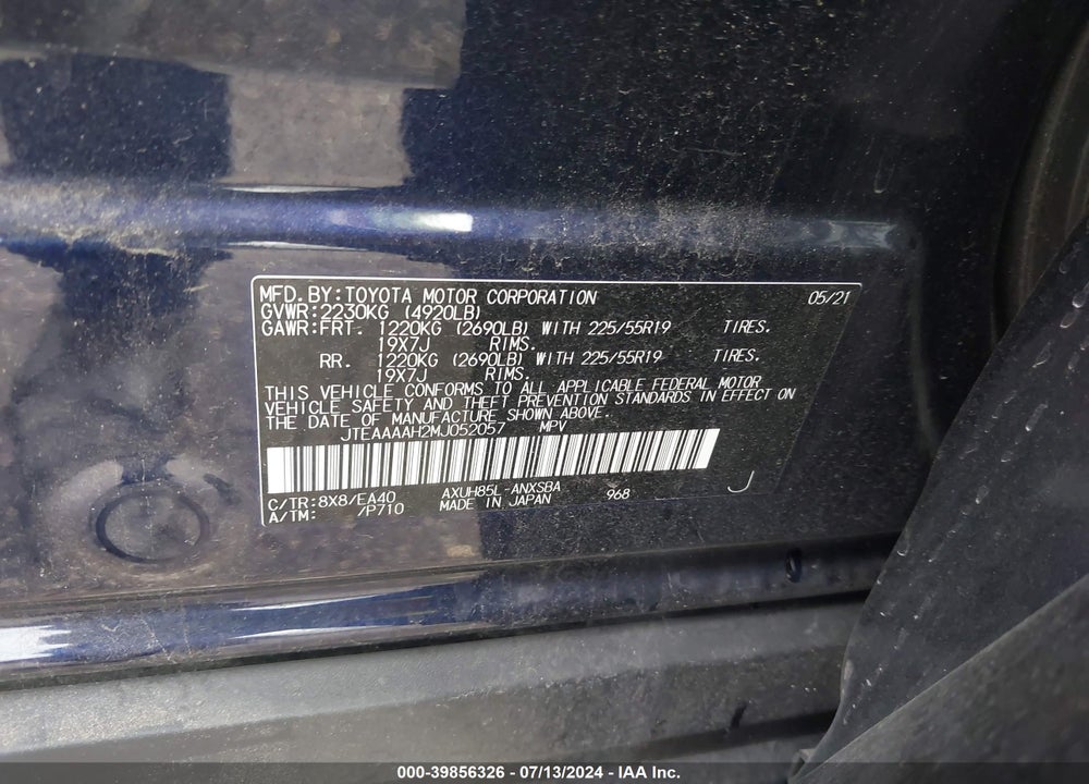 2021 TOYOTA VENZA LIMITED VIN: JTEAAAAH2MJ052057