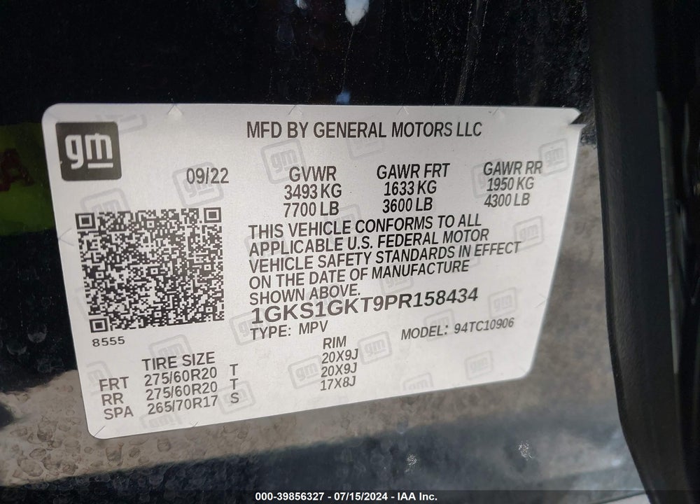 2023 GMC YUKON XL 2WD SLT VIN: 1GKS1GKT9PR158434
