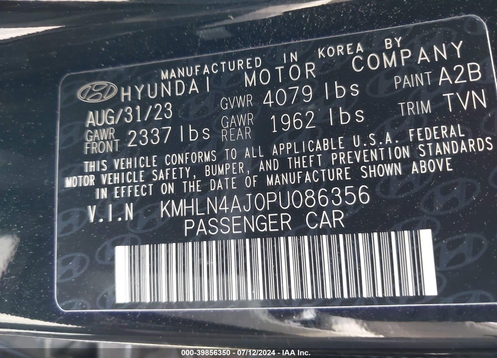 2023 HYUNDAI ELANTRA HYBRID LIMITED VIN: KMHLN4AJ0PU086356
