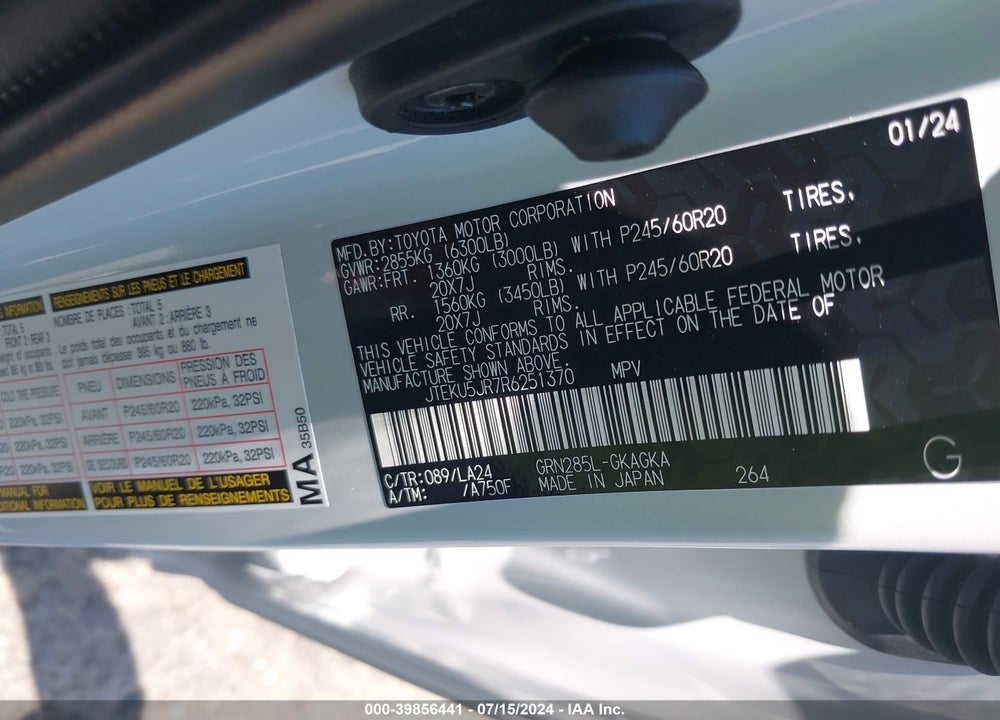 2024 TOYOTA 4RUNNER LIMITED VIN: JTEKU5JR7R6251370