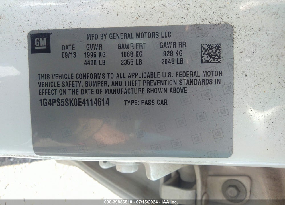 2014 BUICK VERANO LEATHER GROUP VIN: 1G4PS5SK0E4114614