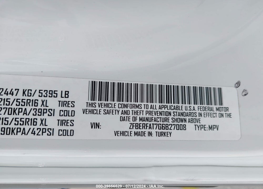 2016 RAM PROMASTER CITY TRADESMAN VIN: ZFBERFAT7G6B27008