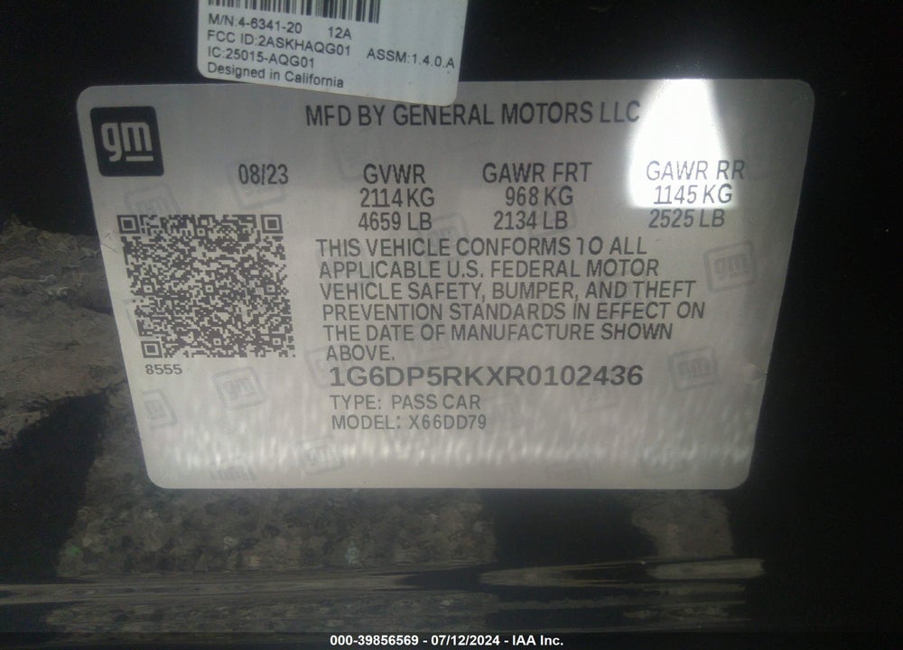 2024 CADILLAC CT5 VIN: 1G6DP5RKXR0102436