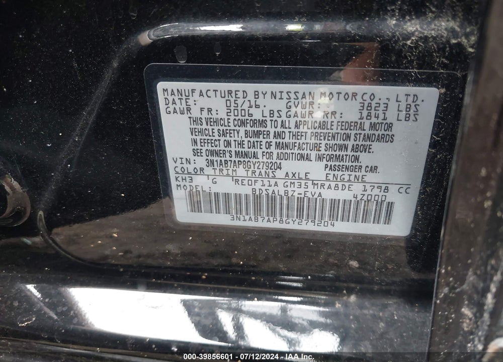 2016 NISSAN SENTRA VIN: 3N1AB7AP8GY279204