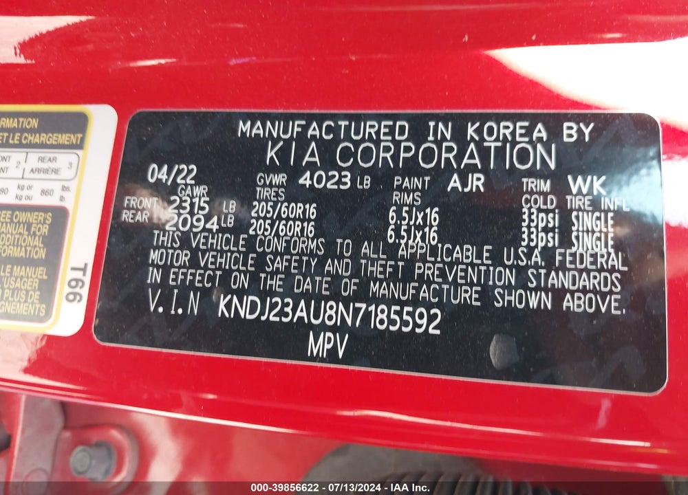 2022 KIA SOUL VIN: KNDJ23AU8N7185592