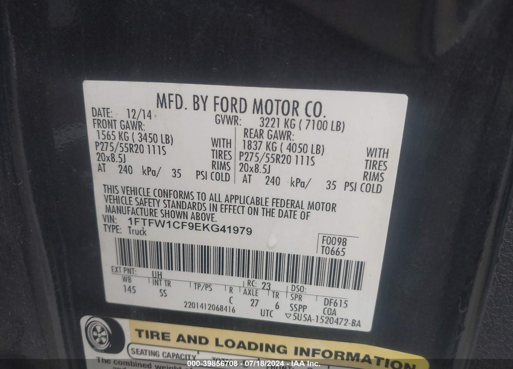 2014 FORD F-150 STX VIN: 1FTFW1CF9EKG41979