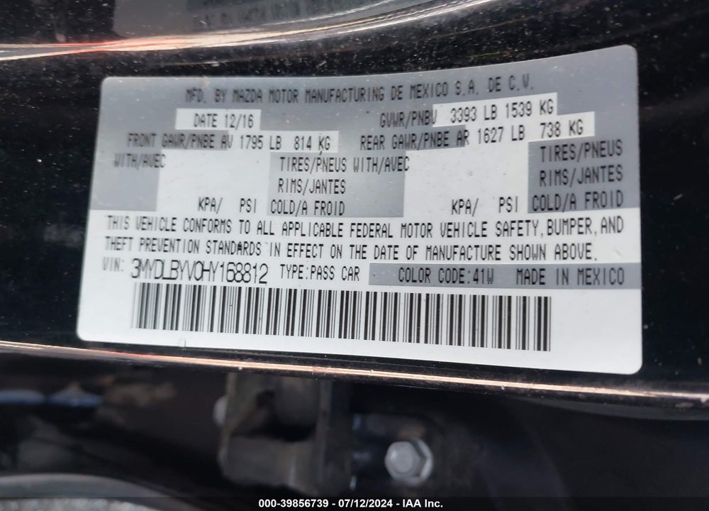 2017 TOYOTA YARIS IA VIN: 3MYDLBYV0HY168812