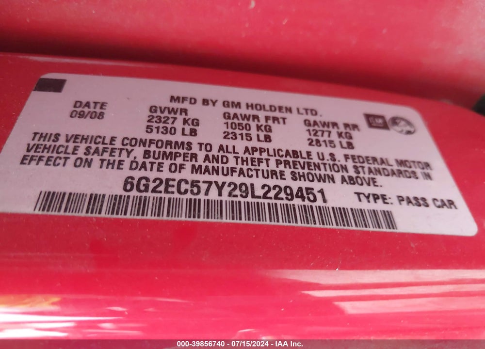 2009 PONTIAC G8 GT VIN: 6G2EC57Y29L229451