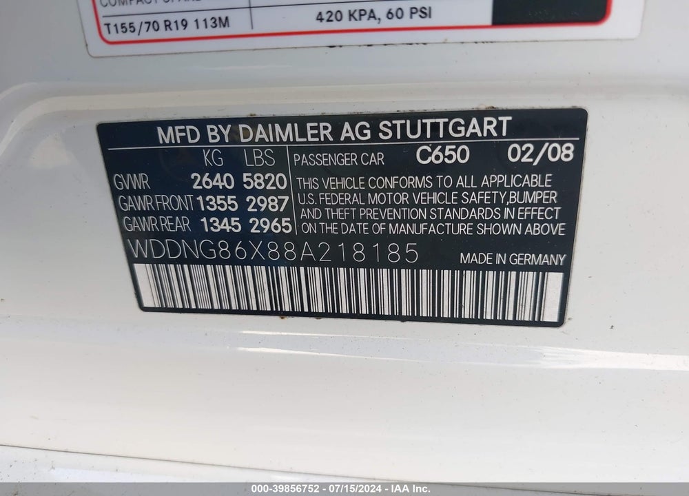 2008 MERCEDES-BENZ S 550 4MATIC VIN: WDDNG86X88A218185