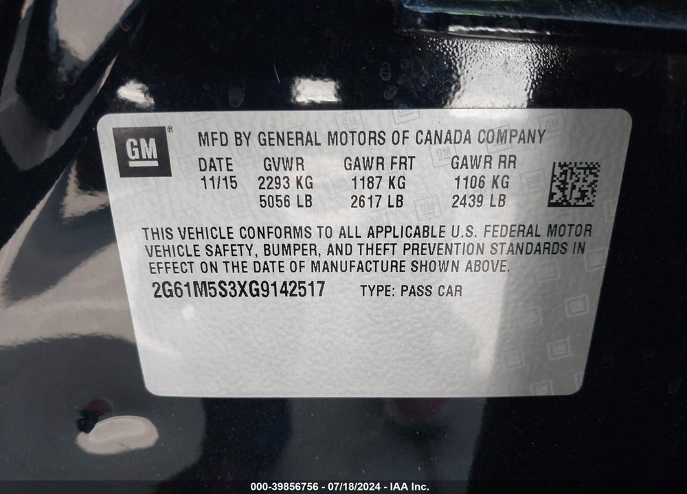 2016 CADILLAC XTS LUXURY COLLECTION VIN: 2G61M5S3XG9142517