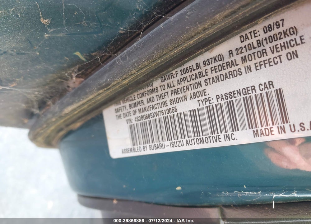 1998 SUBARU LEGACY OUTBACK/OUTBACK LIMITED/OUTBACK SPORT VIN: 4S3BG685XW7613055