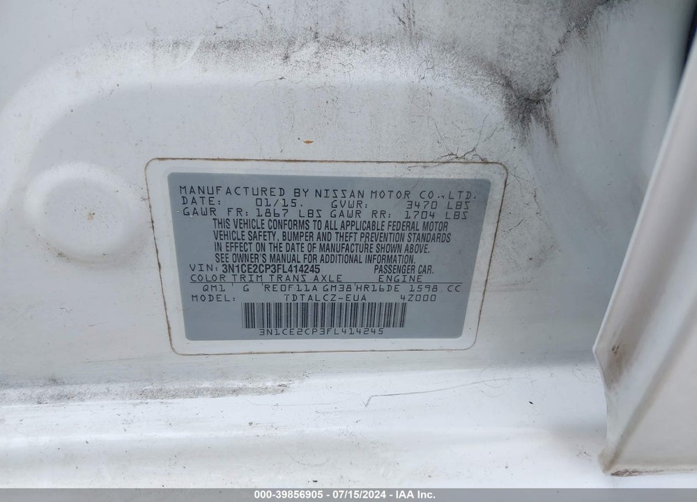 2015 NISSAN VERSA NOTE S PLUS VIN: 3N1CE2CP3FL414245