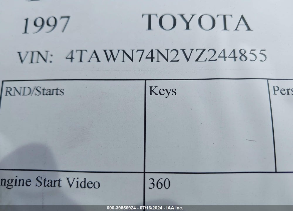 1997 TOYOTA TACOMA BASE SR5 V6 VIN: 4TAWN74N2VZ244855