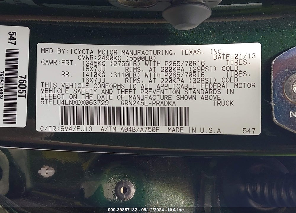 2013 TOYOTA TACOMA BASE V6 VIN: 5TFLU4ENXDX063729