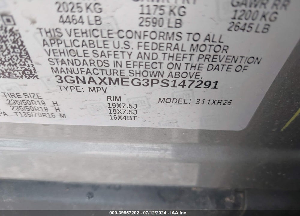 2023 CHEVROLET EQUINOX FWD RS VIN: 3GNAXMEG3PS147291