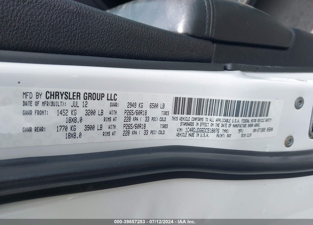 2013 DODGE DURANGO CREW VIN: 1C4RDJDG6DC518076