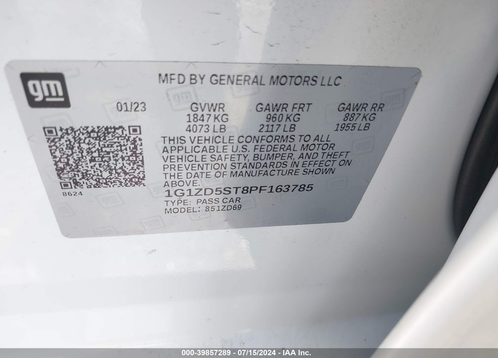 2023 CHEVROLET MALIBU FWD 1LT VIN: 1G1ZD5ST8PF163785
