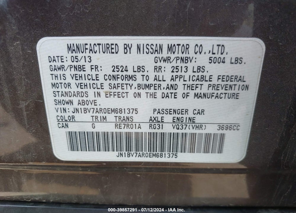 2014 INFINITI Q50 PREMIUM VIN: JN1BV7AR0EM681375