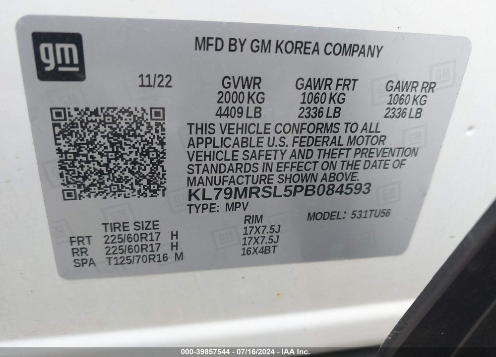 2023 CHEVROLET TRAILBLAZER AWD LT VIN: KL79MRSL5PB084593