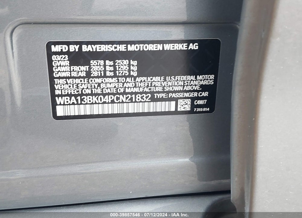 2023 BMW M550 I XDRIVE VIN: WBA13BK04PCN21832
