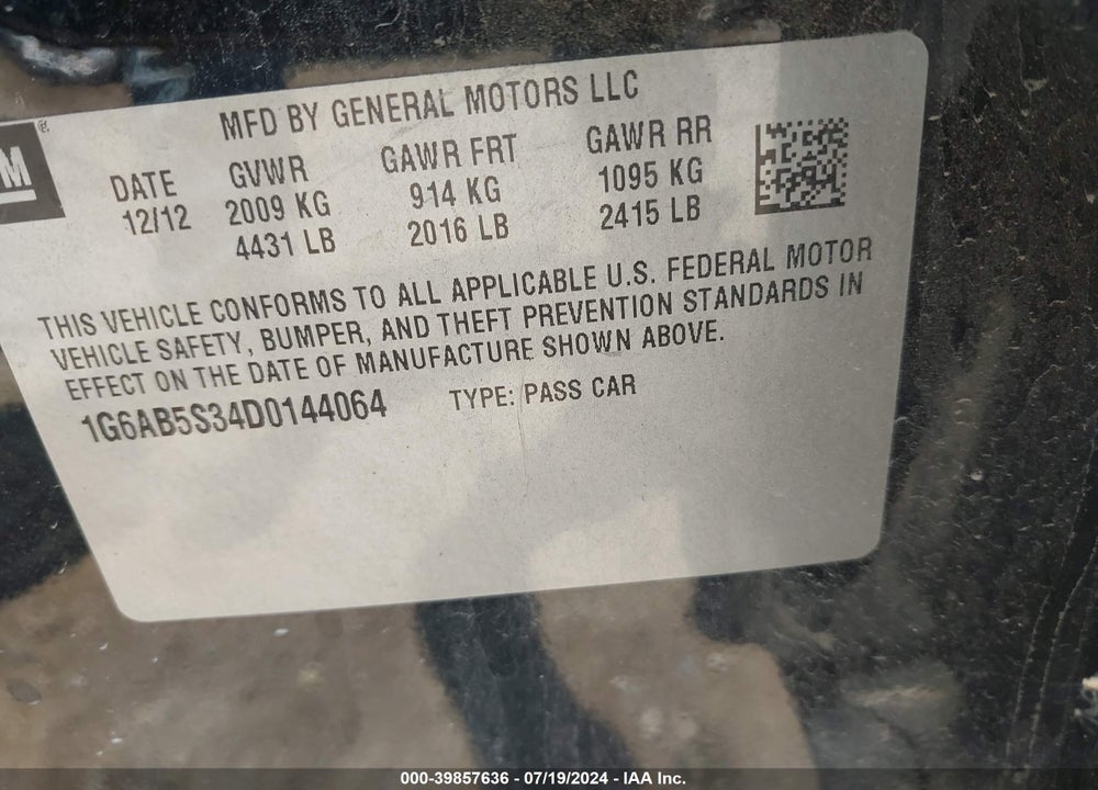 2013 CADILLAC ATS LUXURY VIN: 1G6AB5S34D0144064