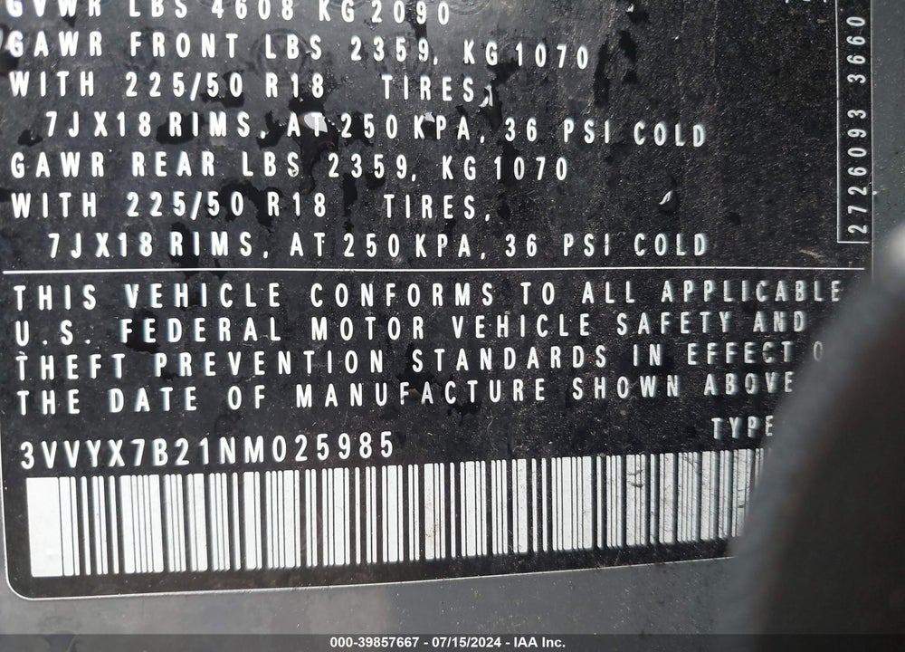 2022 VOLKSWAGEN TAOS 1.5T SE VIN: 3VVYX7B21NM025985