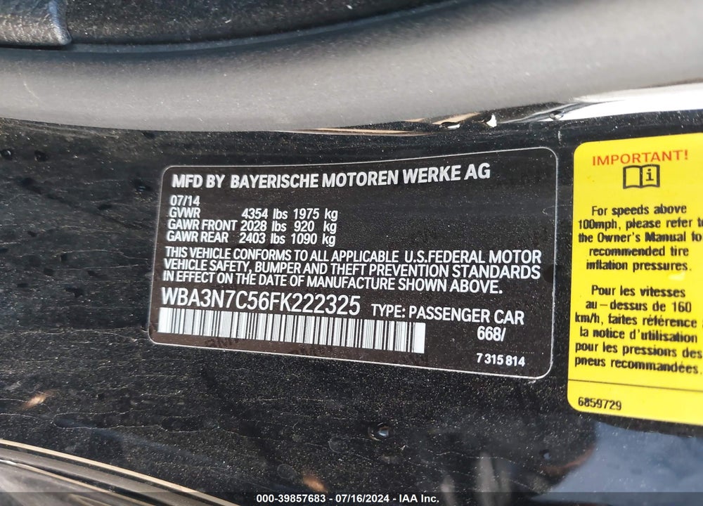 2015 BMW 428I VIN: WBA3N7C56FK222325