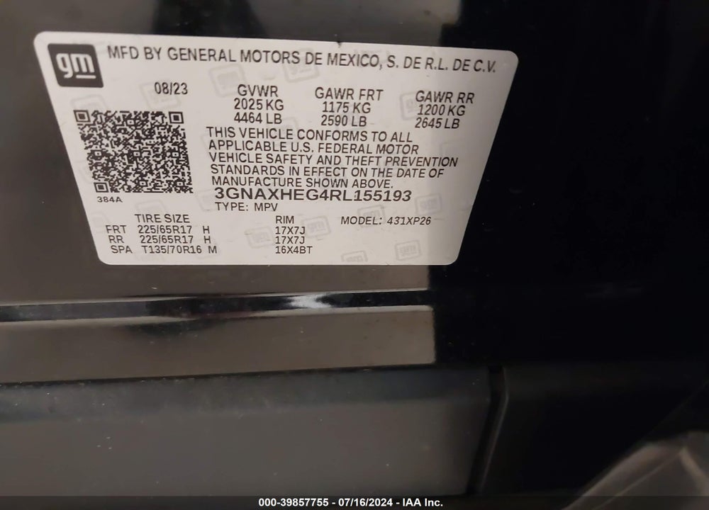 2024 CHEVROLET EQUINOX FWD LS VIN: 3GNAXHEG4RL155193