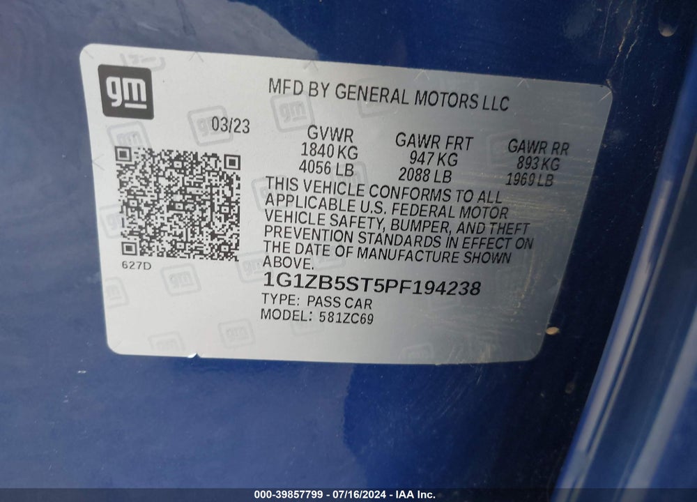 2023 CHEVROLET MALIBU FWD LS VIN: 1G1ZB5ST5PF194238