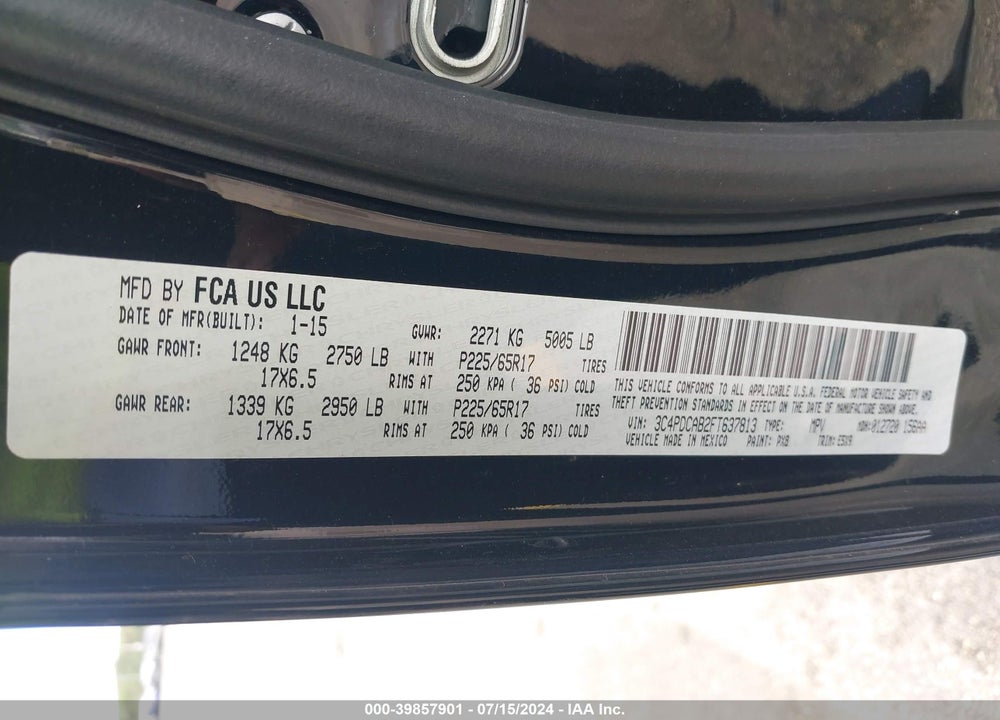 2015 DODGE JOURNEY AMERICAN VALUE PKG VIN: 3C4PDCAB2FT637813