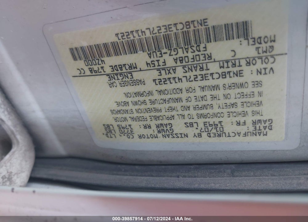 2007 NISSAN VERSA 1.8SL VIN: 3N1BC13E27L411221