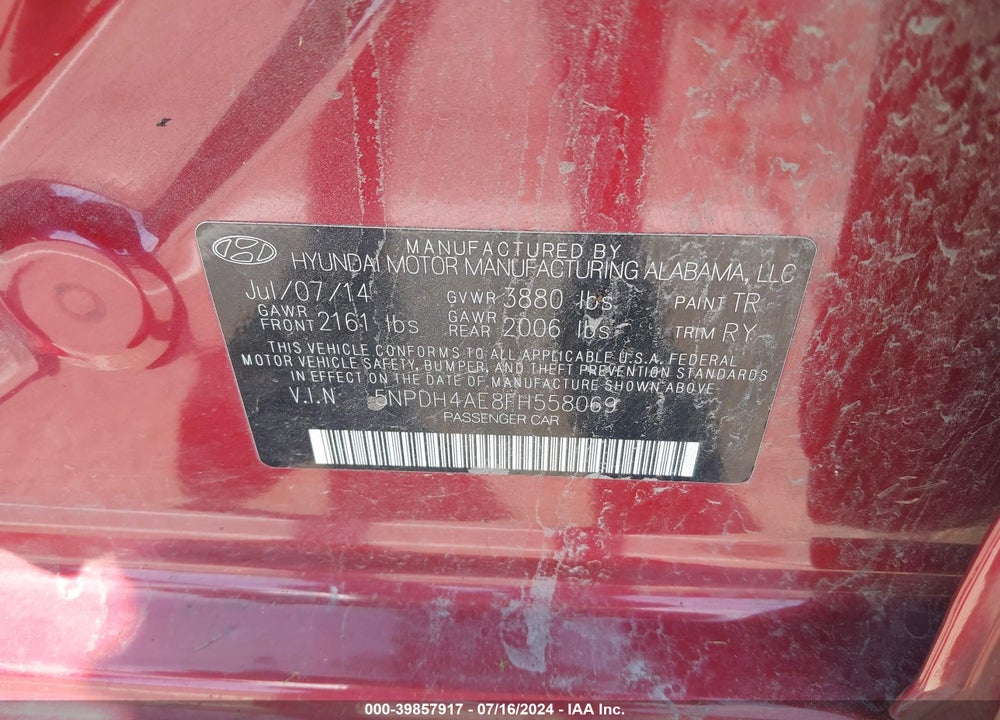 2015 HYUNDAI ELANTRA LIMITED VIN: 5NPDH4AE8FH558069