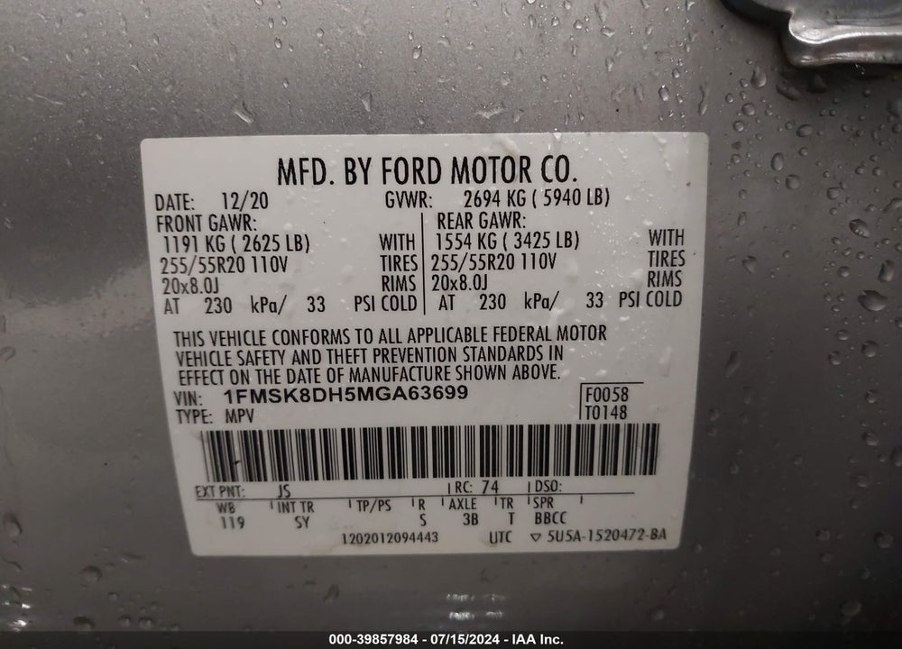 2021 FORD EXPLORER XLT VIN: 1FMSK8DH5MGA63699