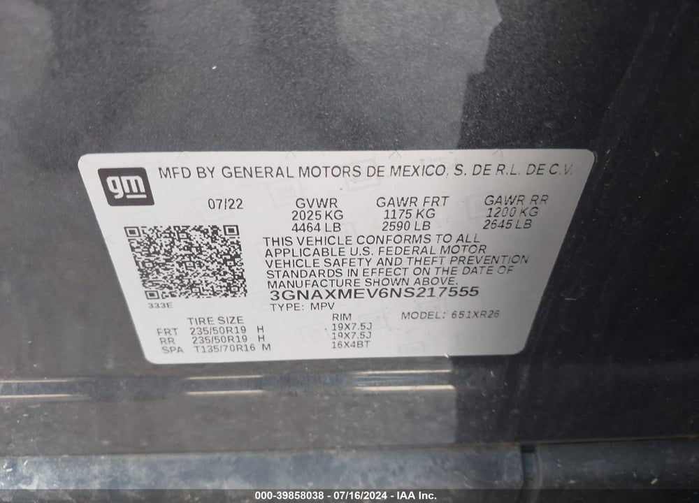 2022 CHEVROLET EQUINOX FWD RS VIN: 3GNAXMEV6NS217555