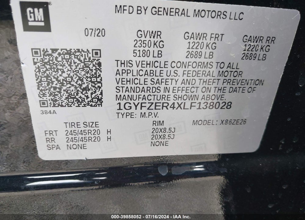 2020 CADILLAC XT4 FWD SPORT VIN: 1GYFZER4XLF138028