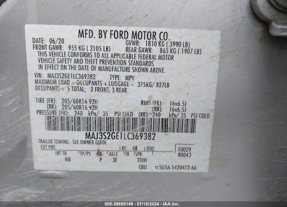 2020 FORD ECOSPORT SE VIN: MAJ3S2GE1LC369382