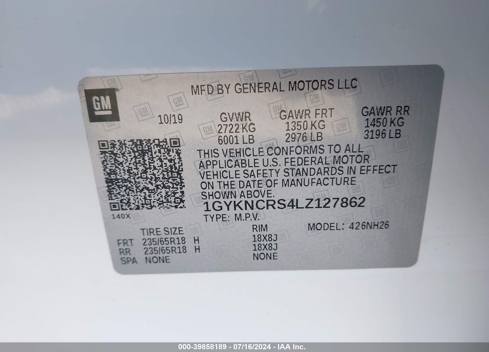 2020 CADILLAC XT5 FWD PREMIUM LUXURY VIN: 1GYKNCRS4LZ127862