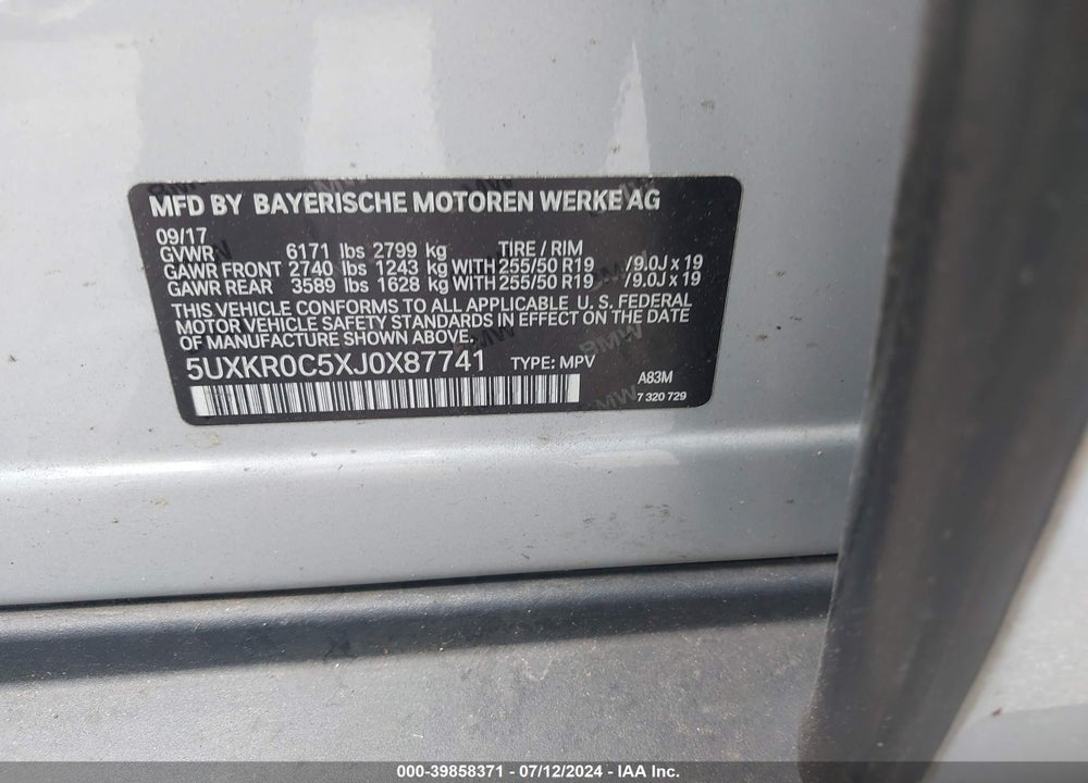 2018 BMW X5 XDRIVE35I VIN: 5UXKR0C5XJ0X87741