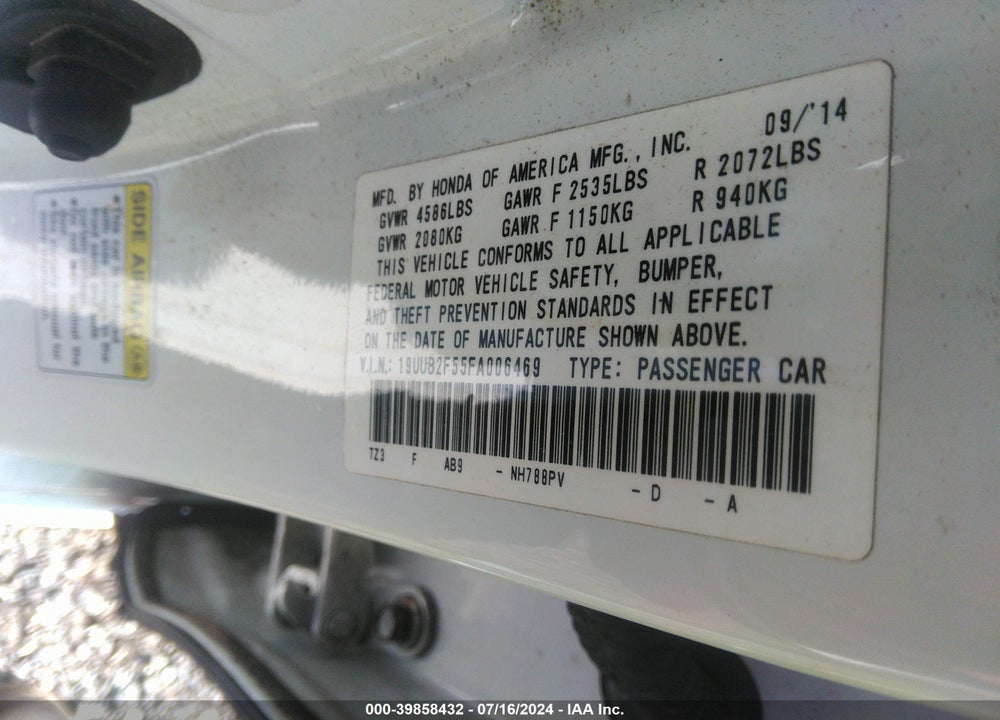 2015 ACURA TLX V6 TECH VIN: 19UUB2F55FA006469