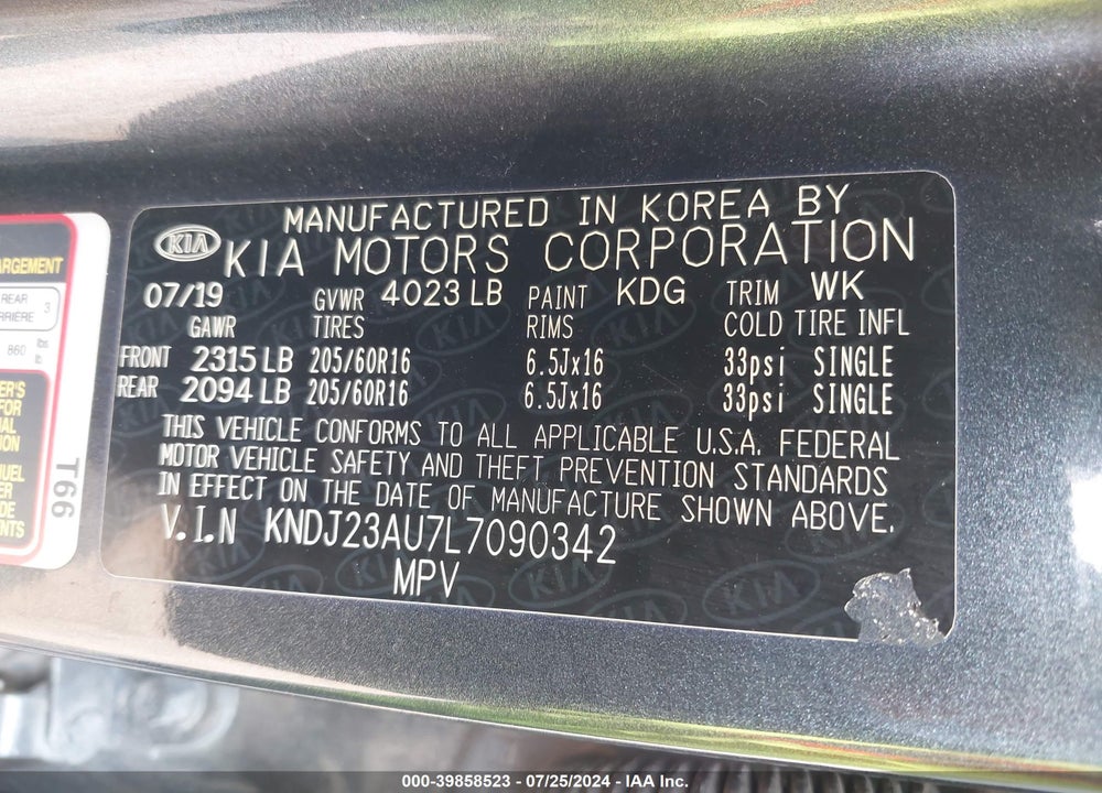 2020 KIA SOUL !/+/S VIN: KNDJ23AU7L7090342
