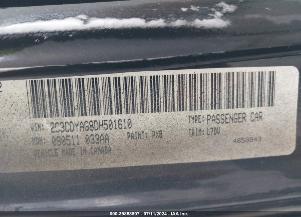 2013 DODGE CHALLENGER SXT VIN: 2C3CDYAG8DH501610