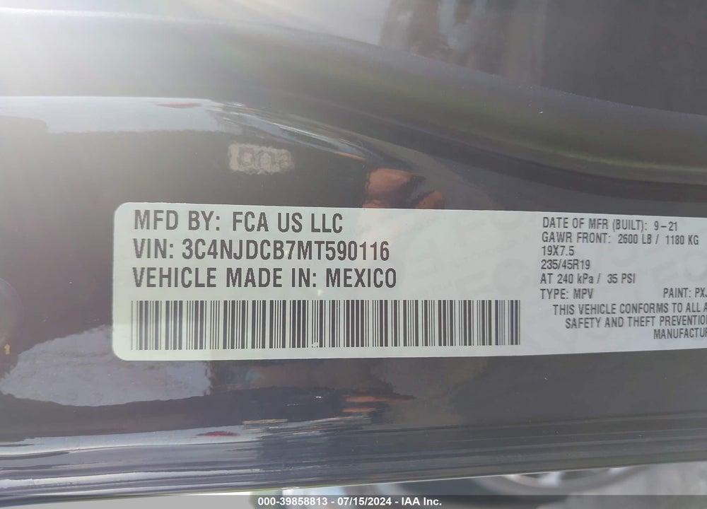 2021 JEEP COMPASS LIMITED 4X4 VIN: 3C4NJDCB7MT590116