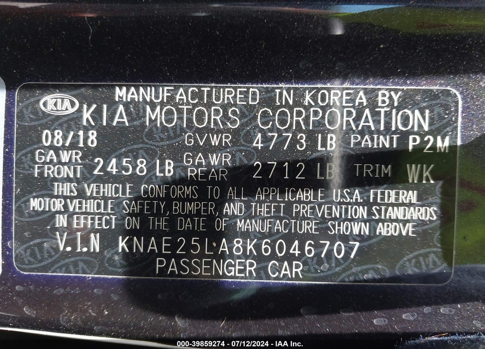 2019 KIA STINGER PREMIUM VIN: KNAE25LA8K6046707