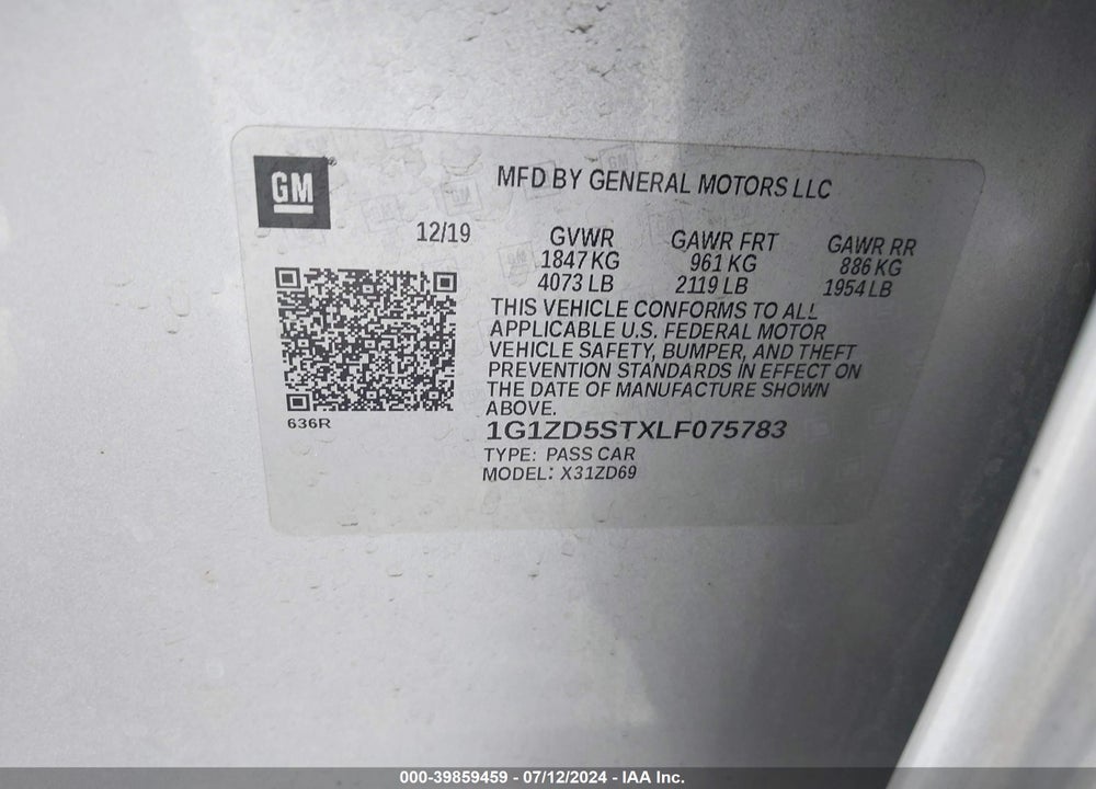 2020 CHEVROLET MALIBU FWD LT VIN: 1G1ZD5STXLF075783
