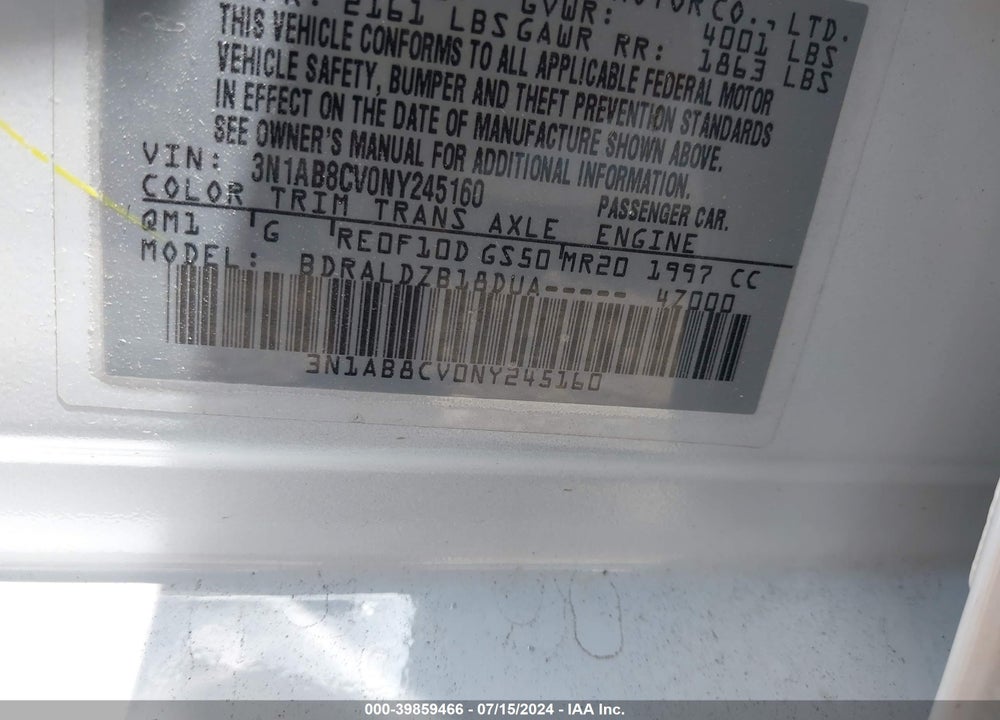2022 NISSAN SENTRA SV XTRONIC CVT VIN: 3N1AB8CV0NY245160