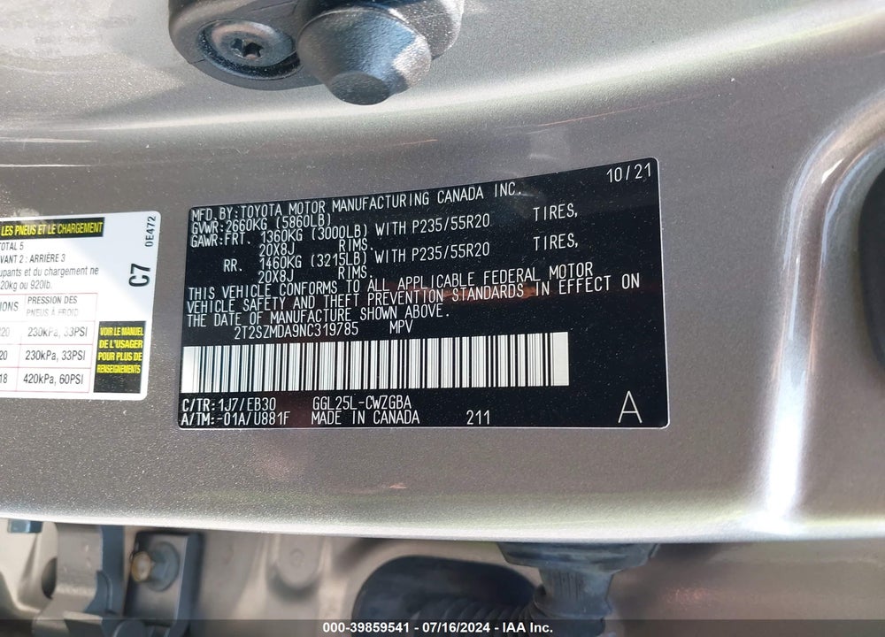 2022 LEXUS RX 350 F SPORT APPEARANCE VIN: 2T2SZMDA9NC319785