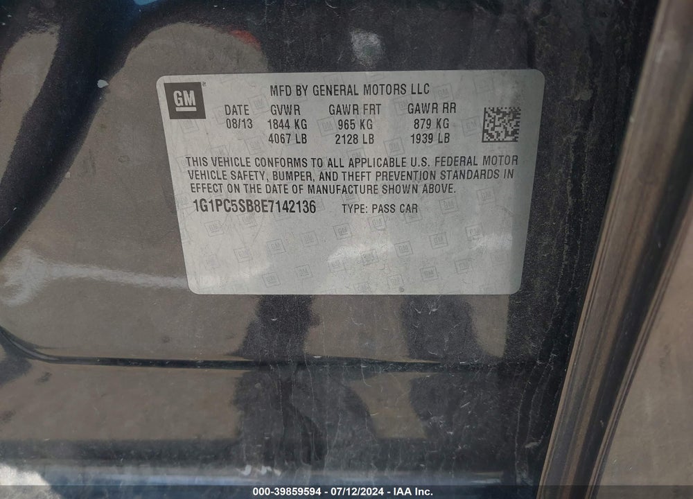 2014 CHEVROLET CRUZE 1LT AUTO VIN: 1G1PC5SB8E7142136