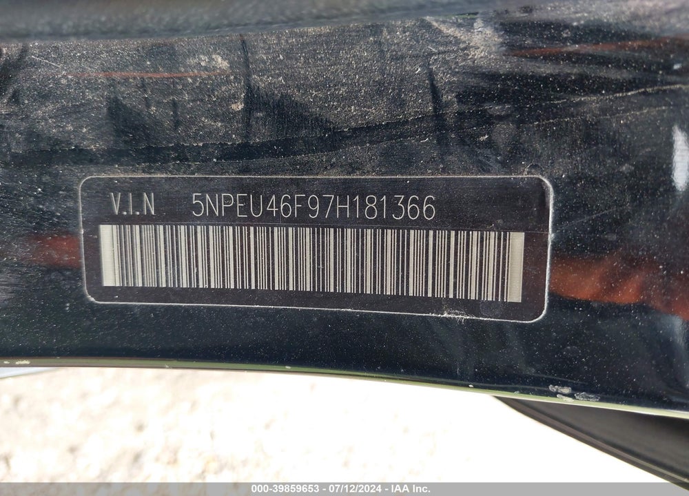 2007 HYUNDAI SONATA LIMITED/SE V6 VIN: 5NPEU46F97H181366